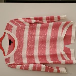 Parkhurst pink and ivory stripe sweater with silver flecks.
